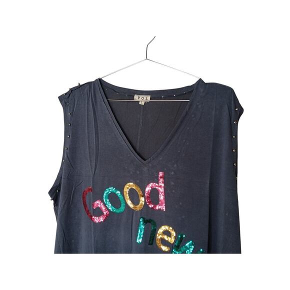 New POL Sequin "Good News" Sleeveless Top  Studded Large - Picture 5 of 13